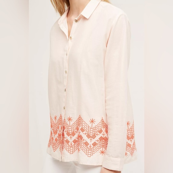 Anthropologie Holding Horses Mayflower Embroidered Cotton Shirt Blouse Size 8 - Picture 3 of 14